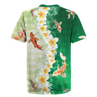 Hawaii And Japan Rugby Jersey Plumeria Lei With Koi Fish Green - Polynesian Pride
