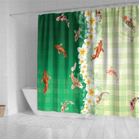 Hawaii And Japan Shower Curtain Plumeria Lei With Koi Fish Green - Polynesian Pride