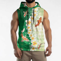 Hawaii And Japan Sleeveless Hoodie Plumeria Lei With Koi Fish Green - Polynesian Pride