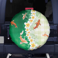 Hawaii And Japan Spare Tire Cover Plumeria Lei With Koi Fish Green - Polynesian Pride