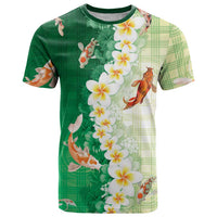 Hawaii And Japan T Shirt Plumeria Lei With Koi Fish Green - Polynesian Pride