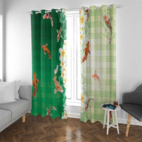 Hawaii And Japan Window Curtain Plumeria Lei With Koi Fish Green - Polynesian Pride