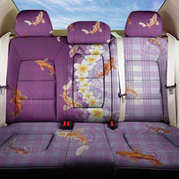 Hawaii And Japan Back Car Seat Cover Plumeria Lei With Koi Fish Purple - Polynesian Pride