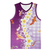 Hawaii And Japan Basketball Jersey Plumeria Lei With Koi Fish Purple - Polynesian Pride