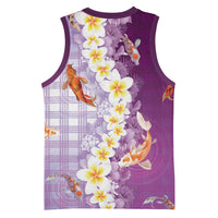 Hawaii And Japan Basketball Jersey Plumeria Lei With Koi Fish Purple - Polynesian Pride
