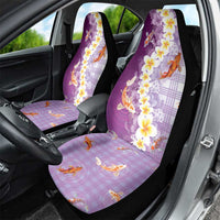 Hawaii And Japan Car Seat Cover Plumeria Lei With Koi Fish Purple - Polynesian Pride