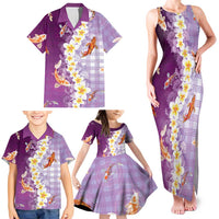 Hawaii And Japan Family Matching Tank Maxi Dress and Hawaiian Shirt Plumeria Lei With Koi Fish Purple LT05 - Polynesian Pride