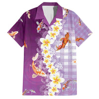 Hawaii And Japan Family Matching Tank Maxi Dress and Hawaiian Shirt Plumeria Lei With Koi Fish Purple - Polynesian Pride
