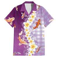 Hawaii And Japan Family Matching Tank Maxi Dress and Hawaiian Shirt Plumeria Lei With Koi Fish Purple LT05 Dad's Shirt - Short Sleeve Purple - Polynesian Pride