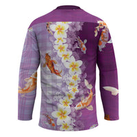 Hawaii And Japan Hockey Jersey Plumeria Lei With Koi Fish Purple - Polynesian Pride