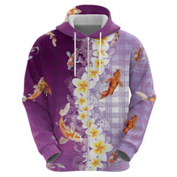 Hawaii And Japan Hoodie Plumeria Lei With Koi Fish Purple - Polynesian Pride