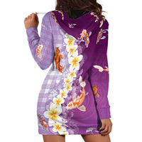 Hawaii And Japan Hoodie Dress Plumeria Lei With Koi Fish Purple - Polynesian Pride