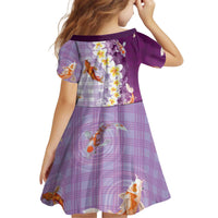 Hawaii And Japan Kid Short Sleeve Dress Plumeria Lei With Koi Fish Purple - Polynesian Pride