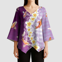 Hawaii And Japan Kimono Sleeve Blouse Plumeria Lei With Koi Fish Purple - Polynesian Pride
