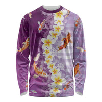 Hawaii And Japan Long Sleeve Shirt Plumeria Lei With Koi Fish Purple - Polynesian Pride