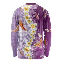 Hawaii And Japan Long Sleeve Shirt Plumeria Lei With Koi Fish Purple - Polynesian Pride