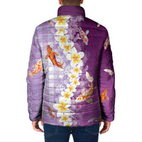 Hawaii And Japan Padded Jacket Plumeria Lei With Koi Fish Purple - Polynesian Pride