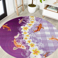 Hawaii And Japan Round Carpet Plumeria Lei With Koi Fish Purple - Polynesian Pride