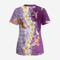 Hawaii And Japan Scrub Top Plumeria Lei With Koi Fish Purple - Polynesian Pride