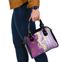 Hawaii And Japan Shoulder Handbag Plumeria Lei With Koi Fish Purple - Polynesian Pride