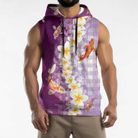 Hawaii And Japan Sleeveless Hoodie Plumeria Lei With Koi Fish Purple - Polynesian Pride
