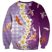 Hawaii And Japan Sweatshirt Plumeria Lei With Koi Fish Purple - Polynesian Pride