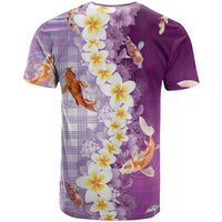 Hawaii And Japan T Shirt Plumeria Lei With Koi Fish Purple - Polynesian Pride