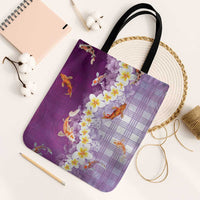 Hawaii And Japan Tote Bag Plumeria Lei With Koi Fish Purple - Polynesian Pride