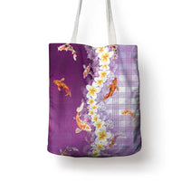 Hawaii And Japan Tote Bag Plumeria Lei With Koi Fish Purple - Polynesian Pride