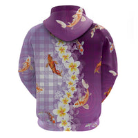 Hawaii And Japan Zip Hoodie Plumeria Lei With Koi Fish Purple - Polynesian Pride