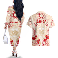 Siva Samoa Couples Matching Off The Shoulder Long Sleeve Dress and Hawaiian Shirt Samoan Taupou With Polynesian Pattern LT05 - Polynesian Pride