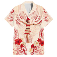 Siva Samoa Family Matching Off Shoulder Maxi Dress and Hawaiian Shirt Samoan Taupou With Polynesian Pattern LT05 Dad's Shirt - Short Sleeve Beige - Polynesian Pride
