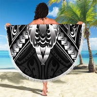 New Zealand Morepork Beach Blanket Maori Pattern Black