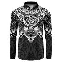 New Zealand Morepork Button Sweatshirt Maori Pattern Black LT05 Black - Polynesian Pride