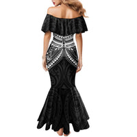 New Zealand Morepork Family Matching Mermaid Dress and Hawaiian Shirt Maori Pattern Black LT05 - Polynesian Pride
