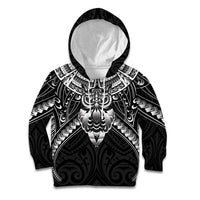 New Zealand Morepork Kid Hoodie Maori Pattern Black