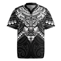 New Zealand Morepork Rugby Jersey Maori Pattern Black LT05 Black - Polynesian Pride