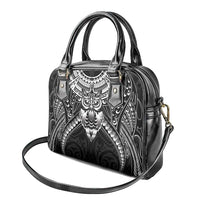 New Zealand Morepork Shoulder Handbag Maori Pattern Black