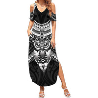New Zealand Morepork Summer Maxi Dress Maori Pattern Black