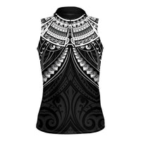 New Zealand Morepork Women Sleeveless Polo Shirt Maori Pattern Black