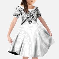 New Zealand Morepork Family Matching Long Sleeve Bodycon Dress and Hawaiian Shirt Maori Pattern White LT05 Daughter's Dress White - Polynesian Pride