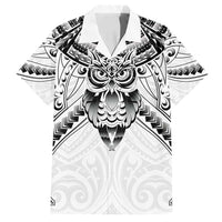 New Zealand Morepork Family Matching Off Shoulder Maxi Dress and Hawaiian Shirt Maori Pattern White LT05 Dad's Shirt - Short Sleeve White - Polynesian Pride