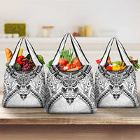 New Zealand Morepork Grocery Bag Maori Pattern White LT05 3-pack One Size White - Polynesian Pride