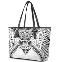 New Zealand Morepork Leather Tote Bag Maori Pattern White LT05 - Polynesian Pride