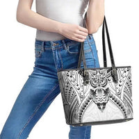 New Zealand Morepork Leather Tote Bag Maori Pattern White LT05 - Polynesian Pride