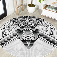 New Zealand Morepork Round Carpet Maori Pattern White LT05 White - Polynesian Pride