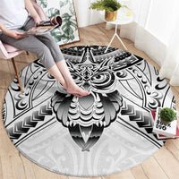 New Zealand Morepork Round Carpet Maori Pattern White LT05 - Polynesian Pride