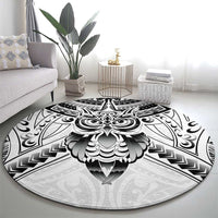 New Zealand Morepork Round Carpet Maori Pattern White LT05 - Polynesian Pride