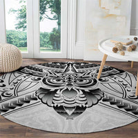New Zealand Morepork Round Carpet Maori Pattern White LT05 - Polynesian Pride