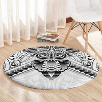 New Zealand Morepork Round Carpet Maori Pattern White LT05 - Polynesian Pride
